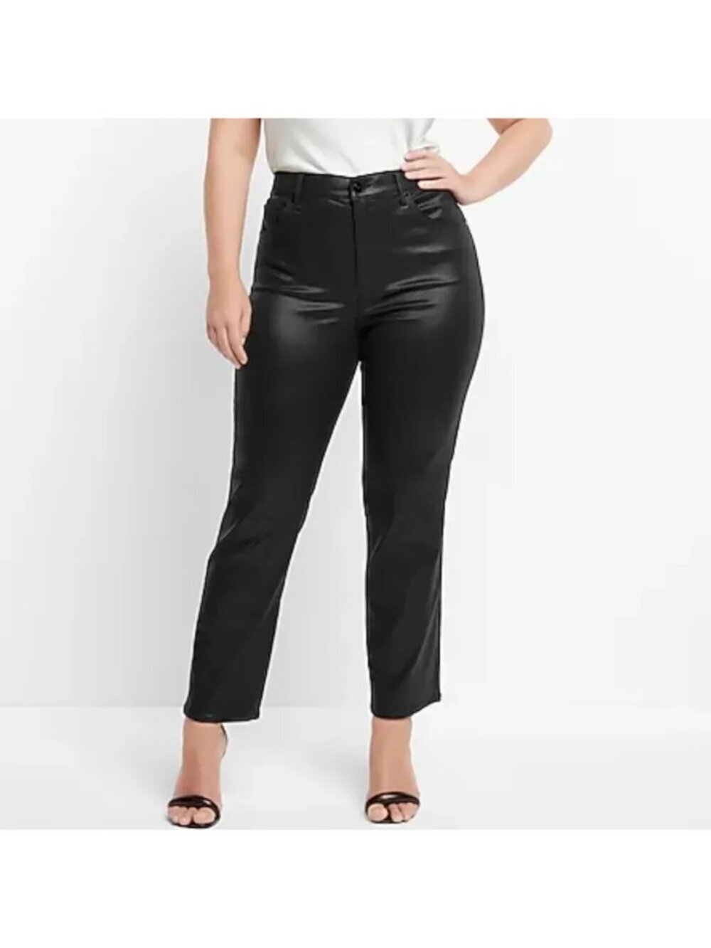 Express High Waisted Black Coated Straight Ankle Jeans Women Size 8R